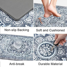 Boho Cushioned Anti Fatigue Waterproof Non Slip Kitchen Mat Set of 2, Blue (17"x47"+17"x28")