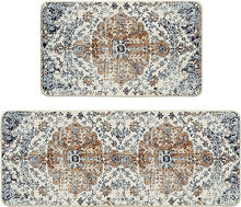 Blue Flowers Bohemia Kitchen Mats Set of 2  - 17x29 and 17x47 Inch