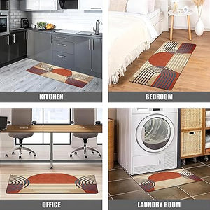 Boho Kitchen Rug Anti Fatigue Mats for Kitchen Floor Kitchen Rugs Bohemia Style Memory Foam Kitchen Mat Cushioned PVC Leather Kitchen Rug Set, 17.3x28+17.3x47 inchs, C2