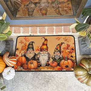 Non Skid Washable, Seasonal Fall Holiday Party Autumn Harvest Thanksgiving Kitchen Mat 17"x47"+17"x30"