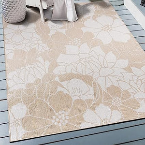 Modern Floral Flowers Textured Flat Weave Easy Cleaning Outdoor Rugs