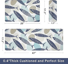 Anti Fatigue Coastal Rugs Beach Theme Fish Pattern Waterproof Non-Slip Ergonomic Comfort Standing Mat for Sink Laundry Bedroom,17.3 x28+17.3 x 47 Inch, PVC, Blue