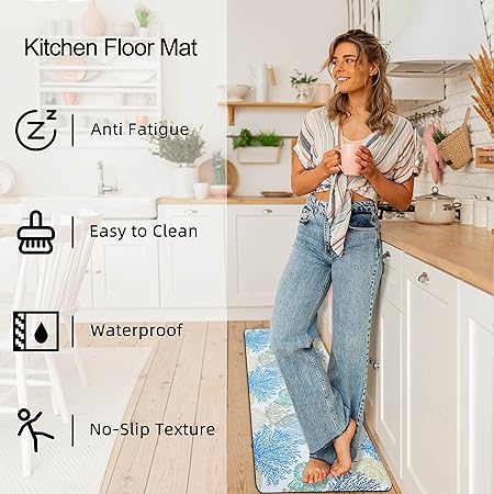 Anti Fatigue Kitchen Mats For Floor 2 Piece Set, Cushioned Memory