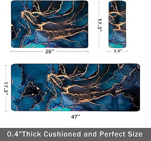 Anti Fatigue Coastal Rugs Beach Theme Fish Pattern Waterproof Non-Slip Ergonomic Comfort Standing Mat for Sink Laundry Bedroom,17.3 x28+17.3 x 47 Inch, PVC, Blue