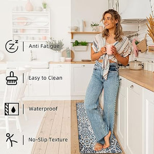 Boho Kitchen Mats Set of 2 Cushioned Anti-Fatigue Comfort Standing Mat, 17.3x28+17.3x47 Inch