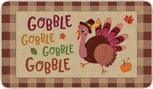 Holiday Seasonal Thanksgiving Decoration Gobble Turkey Non-Slip and Washable Kitchen Floor 17 x 29 Inch (Turkey-02)