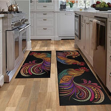 Rooster Colorful Chicken Non-Slip Washable Microfiber Kitchen Carpet 17x47+17x30 Inches