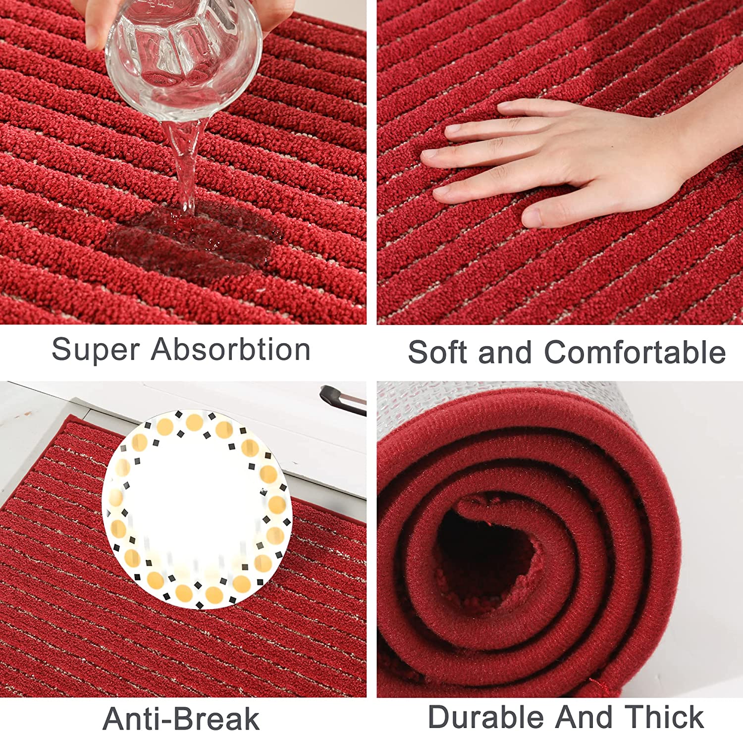 Non Skid Washable TPR Backing 100% Polyester Kitchen Mat Set of 2