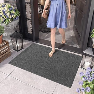 Anti-Slip Durable Outdoor Door Mat, Resist Dirt Heavy Duty Waterproof Outdoor Floor Mat for Entry, Entrance, Garage, High Traffic Areas, Easy to Clean, 24"x36" Grey