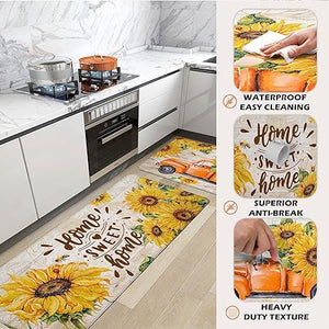 2 Pieces Anti-Fatigue Non-Slip Comfort Standing Kitchen Rugs 17.3x28+17.3x47 Black