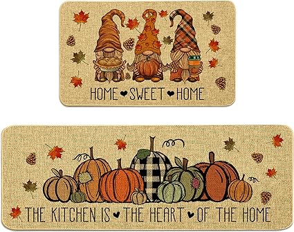 2 Piece Pumpkin Kitchen Mats Set The Kitchen is The Heart of The Home Non-Slip Rugs Home Sweet Home Decoration Doormat (17