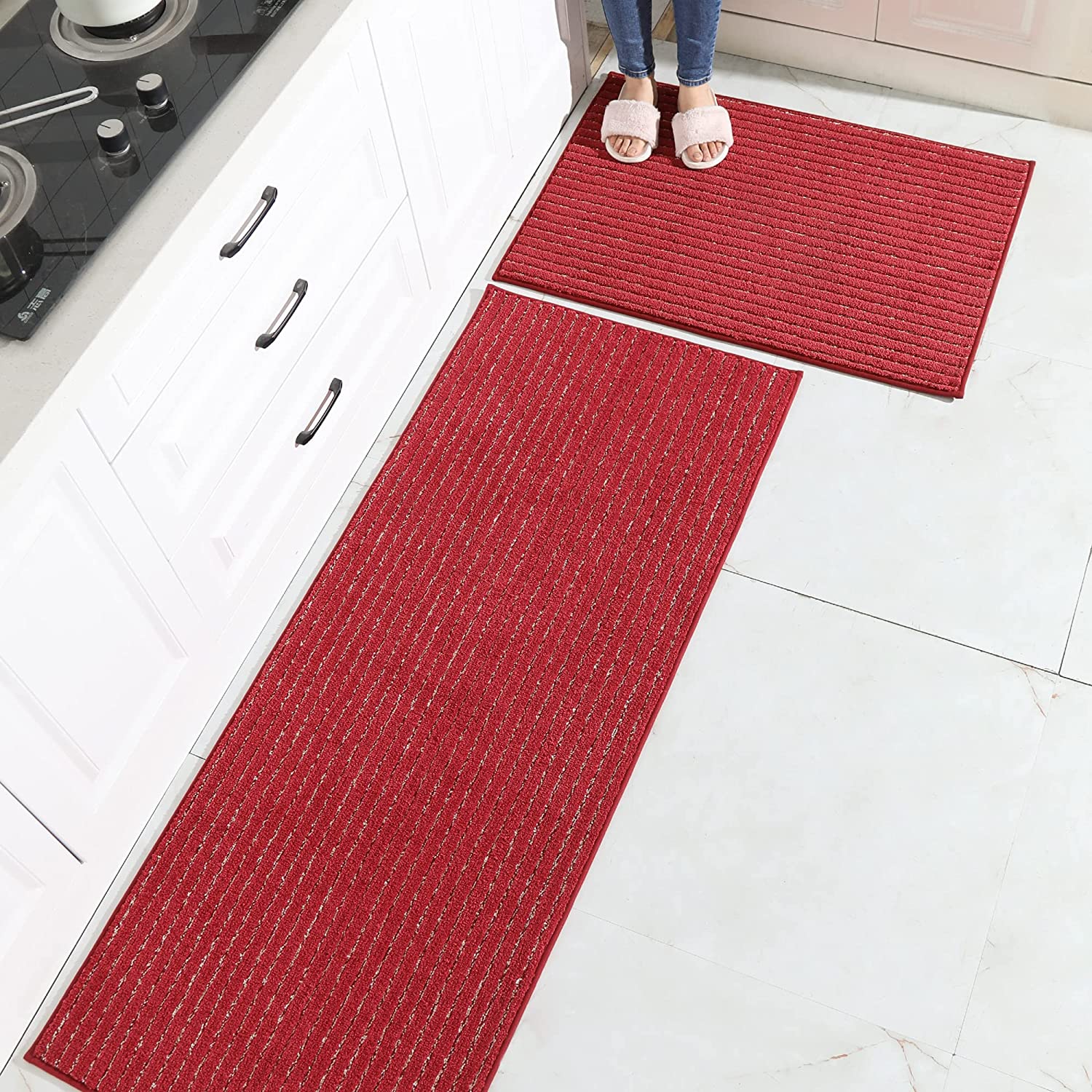 Kitchen Rugs Kitchen rugs Large Thin Doormat for Entrance Door Outdoor  Indoor Striped Red Gray Kitchen