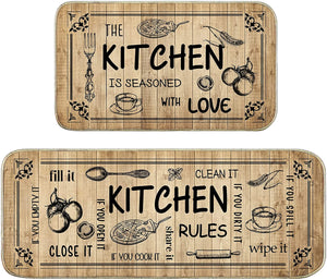 Lemon Kitchen Mat Set of 2, Non Skid Washable Runner Rug 17x29 and 17x47 Inch