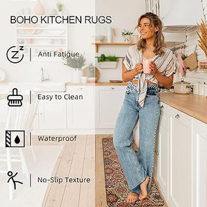 Retro Farmhouse Kitchen Mats for Sink,Cushioned Anti-Fatigue Comfort Kitchen Waterproof Non-Skid,Laundry Area Rugs Runner 17.3"x28"+17.3"x47"