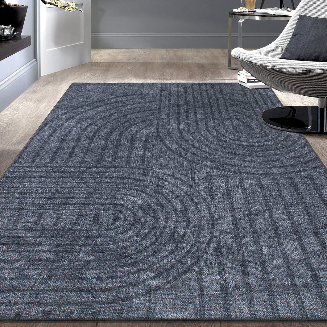 Contemporary Lines Plaid Stain Resistant Flat Weave Eco Friendly Premium Recycled Machine Washable Area Rug 7'7