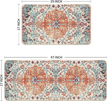 Blue Flowers Bohemia Kitchen Mats Set of 2  - 17x29 and 17x47 Inch