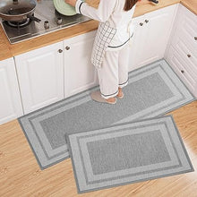 Set of 2 Non-Slip Washable Kitchen Rugs for in Front of Sink.Hallway, Laundry Room 17.3"x30"+17.3"x47" (Beige)