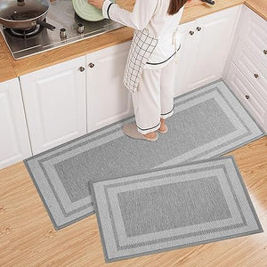 Set of 2 Non-Slip Washable Kitchen Rugs for in Front of Sink.Hallway, Laundry Room 17.3"x30"+17.3"x47" (Beige)