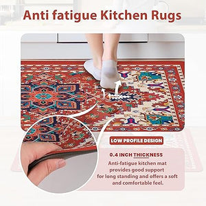 Boho Floral Kitchen Mats Set of 2, 17.3x28+17.3x47 Inch, 2/5 Inch