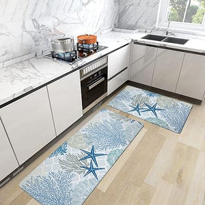 Boho Kitchen Mats Set of 2 Cushioned Anti-Fatigue Comfort Standing Mat, 17.3x28+17.3x47 Inch