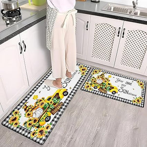 Anti Fatigue Coastal Rugs Beach Theme Fish Pattern Waterproof Non-Slip Ergonomic Comfort Standing Mat for Sink Laundry Bedroom,17.3 x28+17.3 x 47 Inch, PVC, Blue