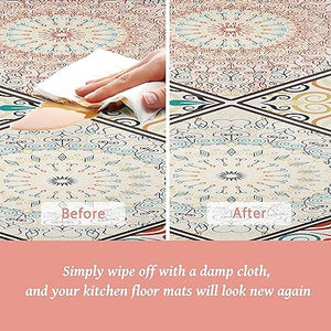 Boho Floral Kitchen Mats Set of 2, 17.3x28+17.3x47 Inch, 2/5 Inch