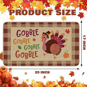 Holiday Seasonal Thanksgiving Decoration Gobble Turkey Non-Slip and Washable Kitchen Floor 17 x 29 Inch (Turkey-02)