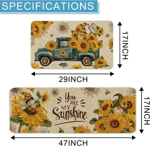 Set of 2, Anti Fatigue  Floor Non-Slip You are My Sunshine Kitchen Decor Holiday Decorations-17x29 and 17x47 Inch