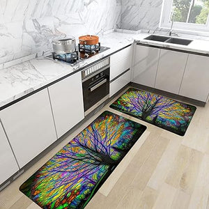 Boho Kitchen Mats Set of 2 Cushioned Anti-Fatigue Comfort Standing Mat, 17.3x28+17.3x47 Inch