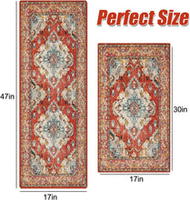 2 PCS Boho Super Non-Slip, Non Skid Washable Kitchen Rugs and mats - (17"x 47" and 17"x 30")