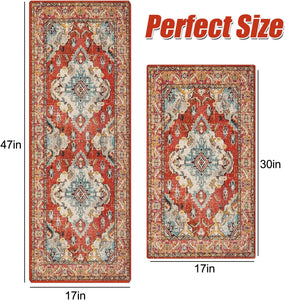 2 PCS Boho Super Non-Slip, Non Skid Washable Kitchen Rugs and mats - (17"x 47" and 17"x 30")