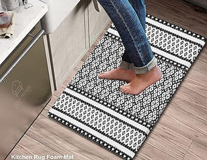 Cushioned Anti-Fatigue Waterproof Non-Slip Heavy Duty Comfort Foam Rug (Black, 18''x30'')