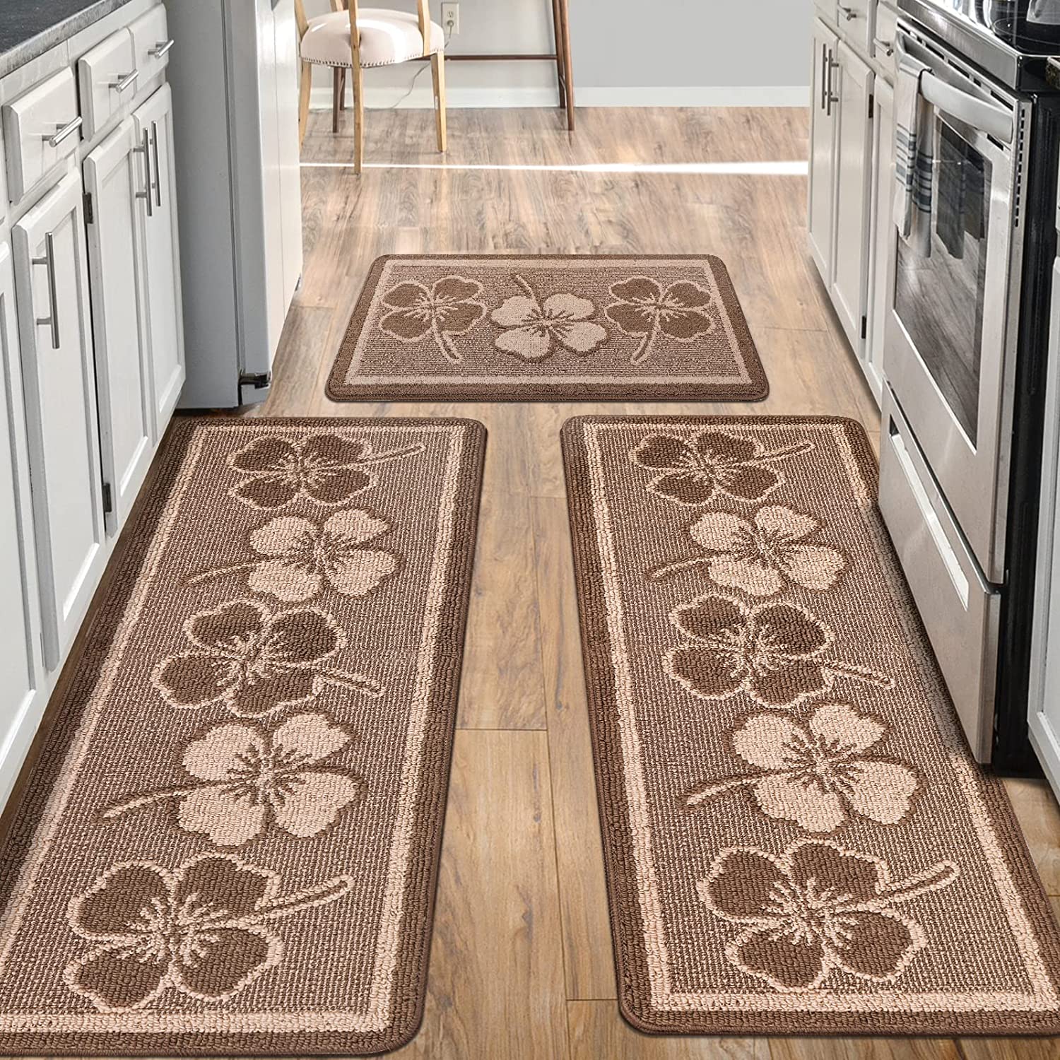 3 Piece Kitchen Rug Set ,non Slip Stain Resistant Rubber Backed