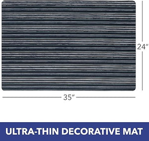 Smooth Step Striped Machine Washable Low Profile Stain Resistant Non-Slip Versatile Utility Kitchen Mat, Blue/Black, 24"x35"