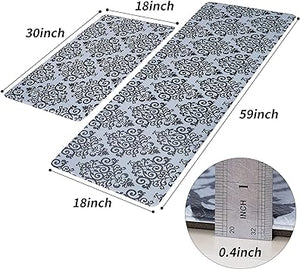 48x20 Inch/30X20 Inch Kitchen Rug Mats Made of 100% Polypropylene 2 Pieces Soft Kitchen Mat Specialized in Anti Slippery and Machine Washable (Grey)