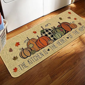 2 Piece Pumpkin Kitchen Mats Set The Kitchen is The Heart of The Home Non-Slip Rugs Home Sweet Home Decoration Doormat (17" x 29" + 17" x 47")