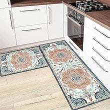 Boho Cushioned Anti Fatigue Waterproof Non Slip Kitchen Mat Set of 2, Blue (17"x47"+17"x28")