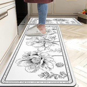 2 Pieces Anti-Fatigue Non-Slip Comfort Standing Kitchen Rugs 17.3x28+17.3x47 Black