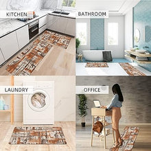 Retro Farmhouse Kitchen Mats for Sink,Cushioned Anti-Fatigue Comfort Kitchen Waterproof Non-Skid,Laundry Area Rugs Runner 17.3"x28"+17.3"x47"