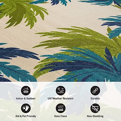 Tropical Floral Border Non-Shedding Outdoor Rugs - 2' x 7