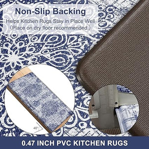 Anti Fatigue Kitchen Mats for Floor 2 Piece, Cushioned Comfort Kitchen Rugs Distressed Kitchen Sink Mats Waterproof Standing Mat for Kitchen, 17.3" x 47"+ 17.3" x 30"