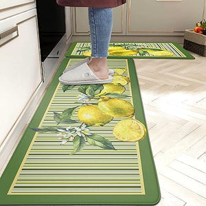 2 Pieces Anti-Fatigue Non-Slip Comfort Standing Kitchen Rugs 17.3x28+17.3x47 Black