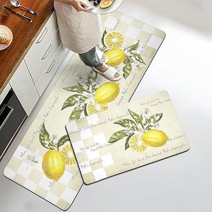 Set of 2 Brown French Country Anti Fatigue Non-Slip Waterproof Comfort Kitchen Mats