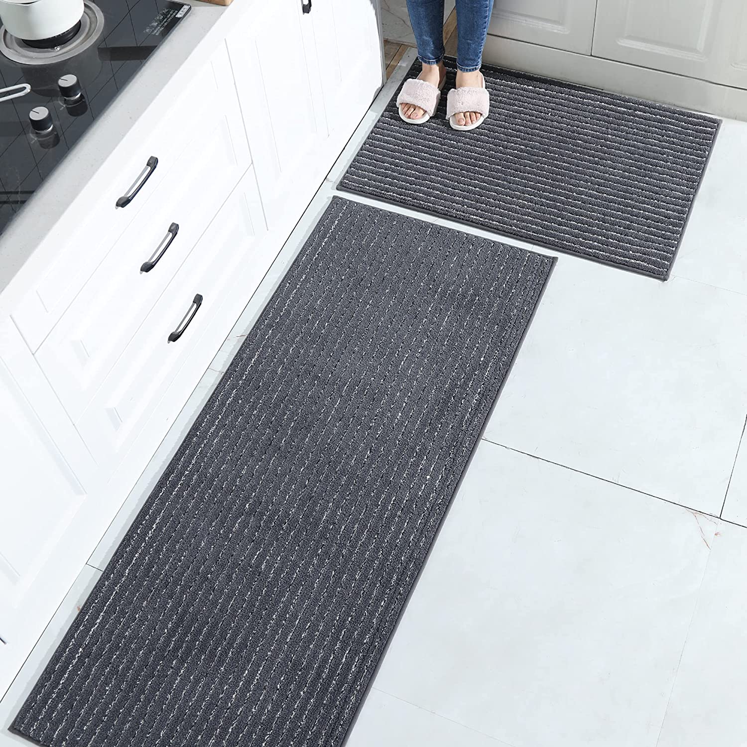 Delxo Kitchen Mats Set 2 Pieces Super Absorbent Microfiber Kitchen Rugs  Machine Washable Non Slip Kitchen Floor Mat for