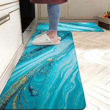 Sets 2 Gold Marble Abstract Cushioned Anti-Fatigue Non-Slip Memory Foam Comfort Standing Mat,  17.3''x 28''+17.3'' x 47''