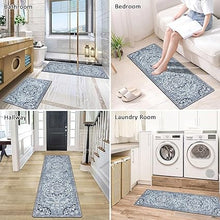 Boho Cushioned Anti Fatigue Waterproof Non Slip Kitchen Mat Set of 2, Blue (17"x47"+17"x28")