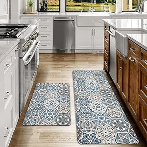 Boho Kitchen Mats Set of 2 Cushioned Anti-Fatigue Comfort Standing Mat, 17.3x28+17.3x47 Inch