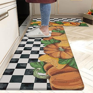 Boho Floral Kitchen Mats Set of 2, 17.3x28+17.3x47 Inch, 2/5 Inch