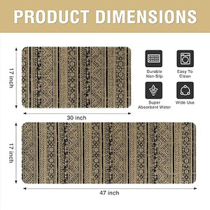 Sets of 2 Large Door Rugs Non Slip Decor Bohemian Mat Retro Fuzzy handwash Pads 47x17 in