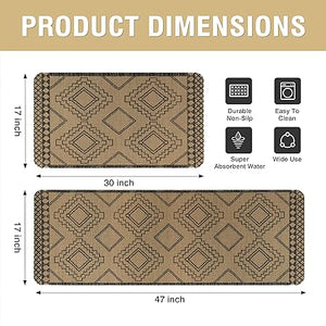 Sets of 2 Large Door Rugs Non Slip Decor Bohemian Mat Retro Fuzzy handwash Pads 47x17 in